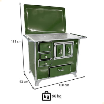Fogão a Lenha Tradicional Venâncio N°2 Verde Porta Dupla Com Tampa Gabinete Direito