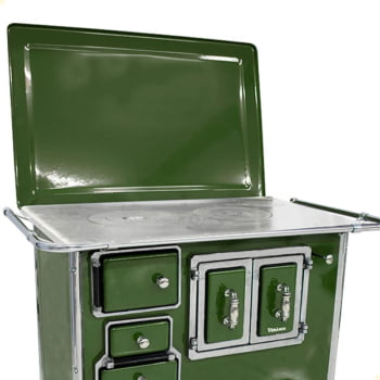 Fogão a Lenha Tradicional Venâncio N°2 Verde Porta Dupla Com Tampa Gabinete Direito
