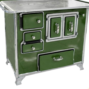 Fogão a Lenha Tradicional Venâncio N°2 Verde Porta Dupla Com Tampa Gabinete Direito