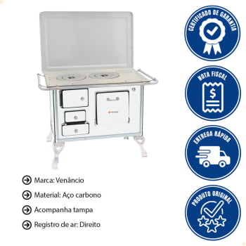 Fogão a Lenha Tradicional Venâncio N°1 Branco Com Tampa Direito