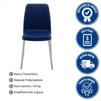 Kit 6 Cadeiras Tramontina Vanda Com Pernas De Alumínio Em Polipropileno Azul Yale 92053170