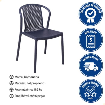 Kit 6 Cadeira Tramontina Summa Louise em Polipropileno e Fibra de Vidro Cor Grafite 92085007