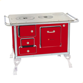 Fogão a Lenha Tradicional Venâncio N°1 Vermelho Sem Tampa Direito 21556 Fogão a Lenha Tradicional Venâncio N°1 Vermelho Sem Tampa Direito 21556