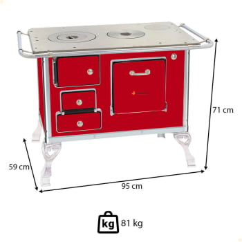 Fogão a Lenha Tradicional Venâncio N°1 Vermelho Sem Tampa Direito 21556