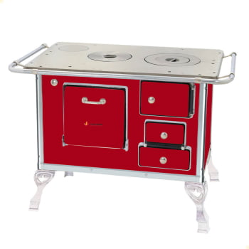 Fogão a Lenha Tradicional Venâncio N°1 Vermelho Sem Tampa Esquerdo 21571 Fogão a Lenha Tradicional Venâncio N°1 Vermelho Sem Tampa Esquerdo 21571