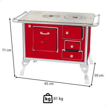 Fogão a Lenha Tradicional Venâncio N°1 Vermelho Sem Tampa Esquerdo 21571