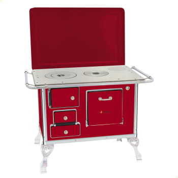 Fogão a Lenha Tradicional Venâncio N°1 Vermelho Com Tampa Direito Fogão a Lenha Tradicional Venâncio N°1 Vermelho Com Tampa Direito