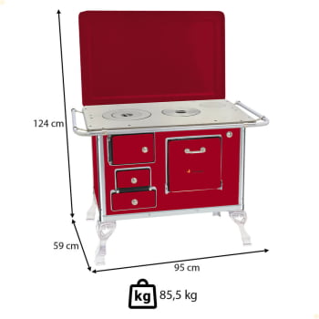 Fogão a Lenha Tradicional Venâncio N°1 Vermelho Com Tampa Direito