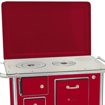 Fogão a Lenha Tradicional Venâncio N°1 Vermelho Com Tampa Direito