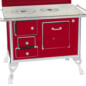Fogão a Lenha Tradicional Venâncio N°1 Vermelho Com Tampa Direito