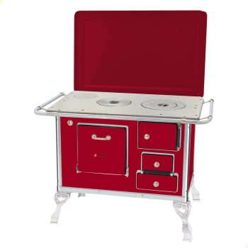 Fogão a Lenha Tradicional Venâncio N°1 Vermelho Com Tampa Esquerdo Fogão a Lenha Tradicional Venâncio N°1 Vermelho Com Tampa Esquerdo