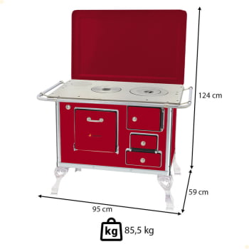Fogão a Lenha Tradicional Venâncio N°1 Vermelho Com Tampa Esquerdo