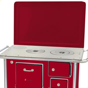 Fogão a Lenha Tradicional Venâncio N°1 Vermelho Com Tampa Esquerdo
