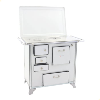 Fogão a Lenha Tradicional Venâncio N°1 Branco Com Tampa Gabinete Direito Fogão a Lenha Tradicional Venâncio N°1 Branco Com Tampa Gabinete Direito
