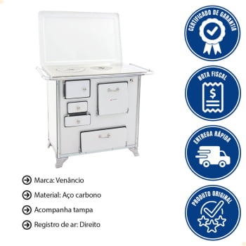 Fogão a Lenha Tradicional Venâncio N°1 Branco Com Tampa Gabinete Direito