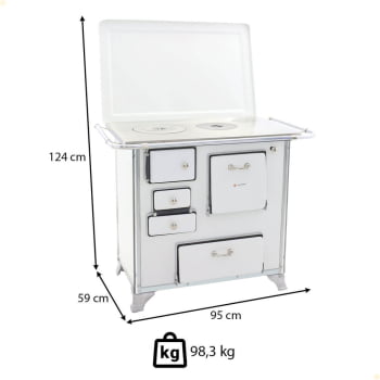 Fogão a Lenha Tradicional Venâncio N°1 Branco Com Tampa Gabinete Direito