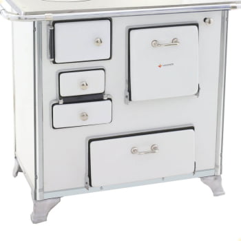 Fogão a Lenha Tradicional Venâncio N°1 Branco Com Tampa Gabinete Direito