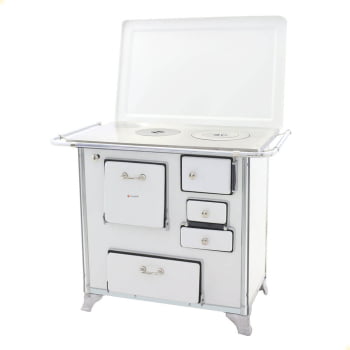 Fogão a Lenha Tradicional Venâncio N°1 Branco Com Tampa Gabinete Esquerdo Fogão a Lenha Tradicional Venâncio N°1 Branco Com Tampa Gabinete Esquerdo