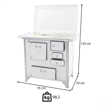 Fogão a Lenha Tradicional Venâncio N°1 Branco Com Tampa Gabinete Esquerdo