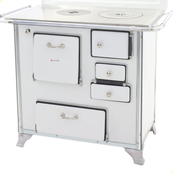 Fogão a Lenha Tradicional Venâncio N°1 Branco Com Tampa Gabinete Esquerdo