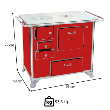 Fogão a Lenha Tradicional Venâncio N°1 Vermelho Sem Tampa Gabinete Direito 28939
