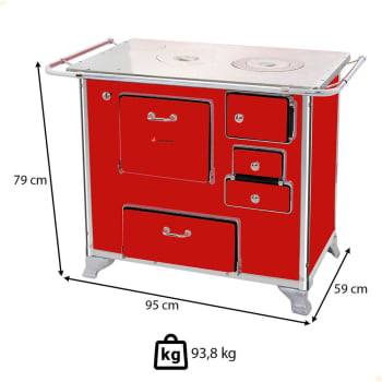 Fogão a Lenha Tradicional Venâncio N°1 Vermelho Sem Tampa Gabinete Esquerdo 28945
