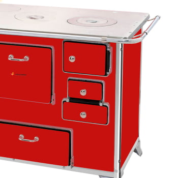 Fogão a Lenha Tradicional Venâncio N°1 Vermelho Sem Tampa Gabinete Esquerdo 28945