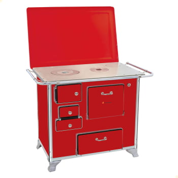 Fogão a Lenha Tradicional Venâncio N°1 Vermelho Com Tampa Gabinete Direito Fogão a Lenha Tradicional Venâncio N°1 Vermelho Com Tampa Gabinete Direito