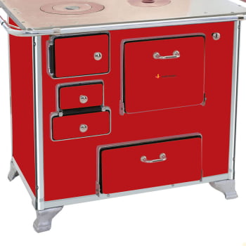 Fogão a Lenha Tradicional Venâncio N°1 Vermelho Com Tampa Gabinete Direito