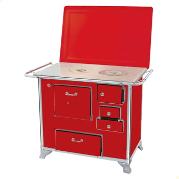 Fogão a Lenha Tradicional Venâncio N°1 Vermelho Com Tampa Gabinete Esquerdo Fogão a Lenha Tradicional Venâncio N°1 Vermelho Com Tampa Gabinete Esquerdo