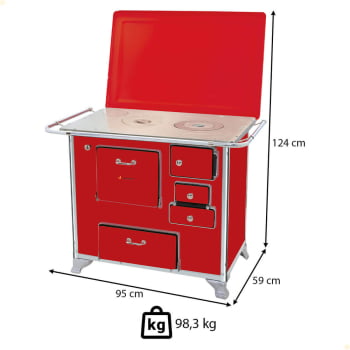 Fogão a Lenha Tradicional Venâncio N°1 Vermelho Com Tampa Gabinete Esquerdo