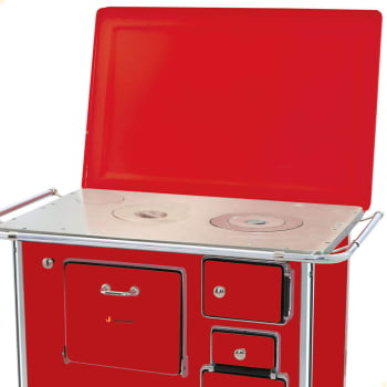 Fogão a Lenha Tradicional Venâncio N°1 Vermelho Com Tampa Gabinete Esquerdo