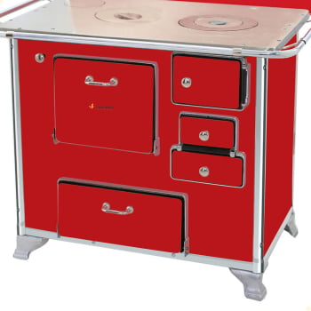 Fogão a Lenha Tradicional Venâncio N°1 Vermelho Com Tampa Gabinete Esquerdo