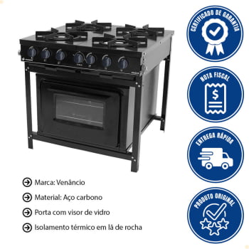 Fogão Gás Venâncio Bravo 4 Bocas Com Forno E Manípulos Preto BR4BFPR 23376
