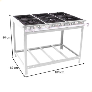 Fogão Industrial Venâncio A Gás Glp 6 Bocas - 3 Simples 3 Duplas 30x30 Parede EI6 15362