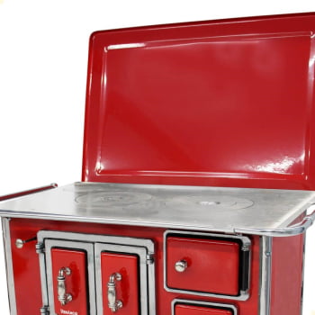 Fogão a Lenha Tradicional Venâncio N°2 Vermelho Com Tampa Gabinete Esquerdo