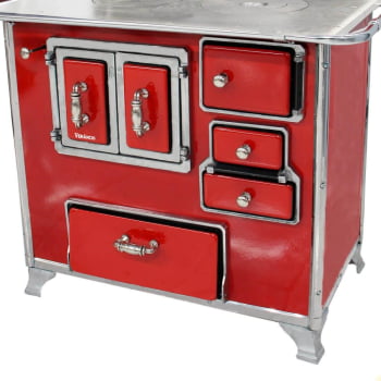Fogão a Lenha Tradicional Venâncio N°2 Vermelho Com Tampa Gabinete Esquerdo