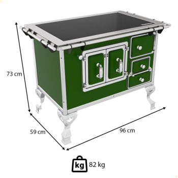 Fogão a Lenha Tradicional Venâncio N°2 Vitrocerâmico Verde Sem Tampa Porta Dupla Esquerdo 47369