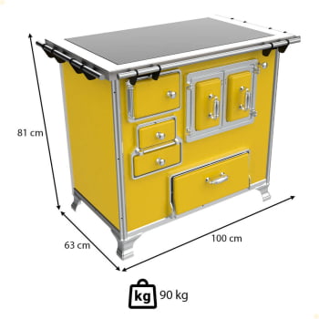 Fogão a Lenha Tradicional Venâncio N°2 Vitrocerâmico Amarelo Sem Tampa Gabinete Direito 35944