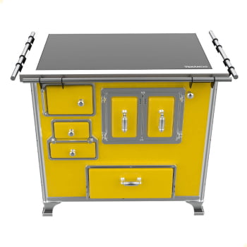 Fogão a Lenha Tradicional Venâncio N°2 Vitrocerâmico Amarelo Sem Tampa Gabinete Direito 35944