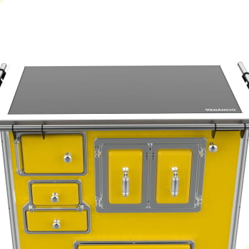 Fogão a Lenha Tradicional Venâncio N°2 Vitrocerâmico Amarelo Sem Tampa Gabinete Direito 35944