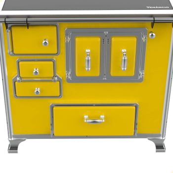 Fogão a Lenha Tradicional Venâncio N°2 Vitrocerâmico Amarelo Sem Tampa Gabinete Direito 35944