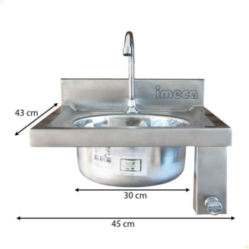 Lavatório Em Inox Imeca 43 x 45 cm Cuba 30 x 15 cm Acionamento Por Joelho 7495