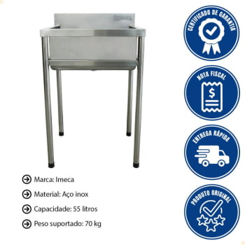 Tanque Em Inox Imeca 60x50x90 Com Cuba De 52x43x25 55 Litros 7497