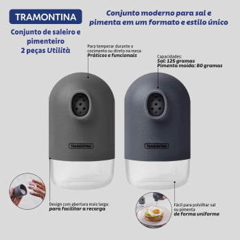 Conjunto Saleiro e Pimenteiro Tramontina Em Poliestireno e Polipropileno Cinza 25699940