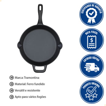 Frigideira Fargo Tramontina Em Ferro Fundido Com Acabamento Pre-Seasoned 26 cm 2,2 L 28761026