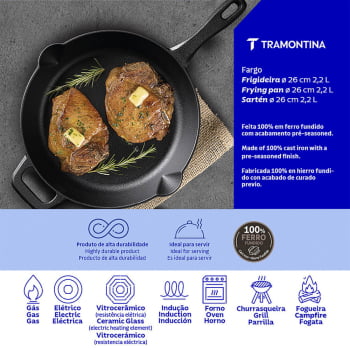Frigideira Fargo Tramontina Em Ferro Fundido Com Acabamento Pre-Seasoned 26 cm 2,2 L 28761026