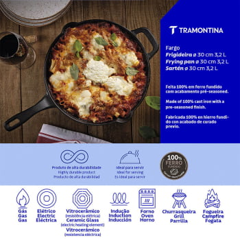 Frigideira Fargo Tramontina Em Ferro Fundido Com Acabamento Pre-Seasoned 30 cm 3,2 L 28761030