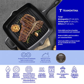 Bistequeira Fargo Tramontina Em Ferro Fundido Com Acabamento Pre-Seasoned 27 cm 2,3 L 28762027