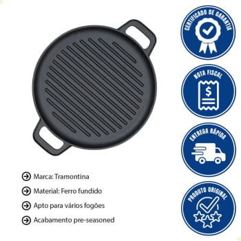 Chapa Redonda Tramontina Em Ferro Fundido Com Acabamento Pre-Seasoned 27 cm 1,3 L 28763027